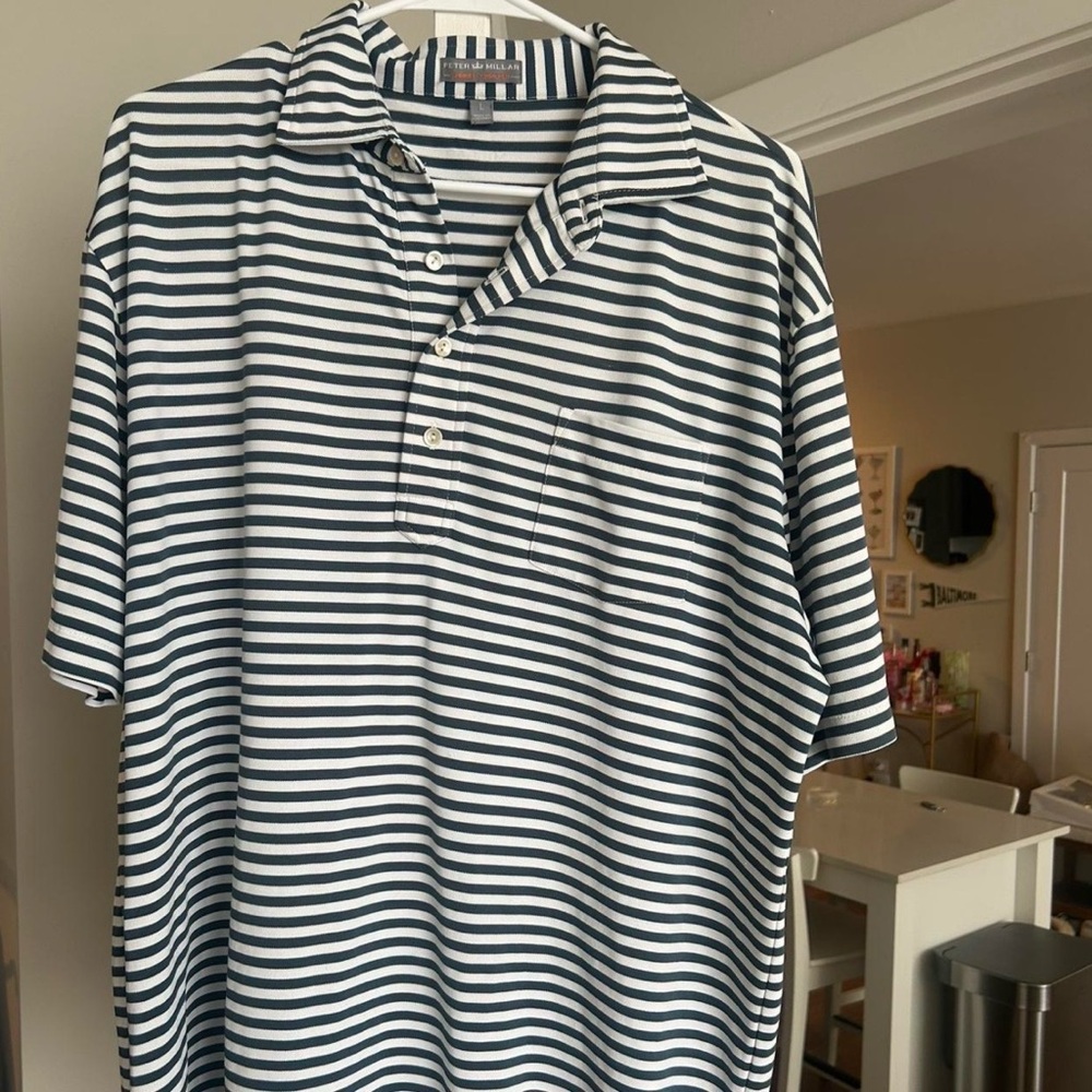 Peter Millar Navy and White Striped Polo